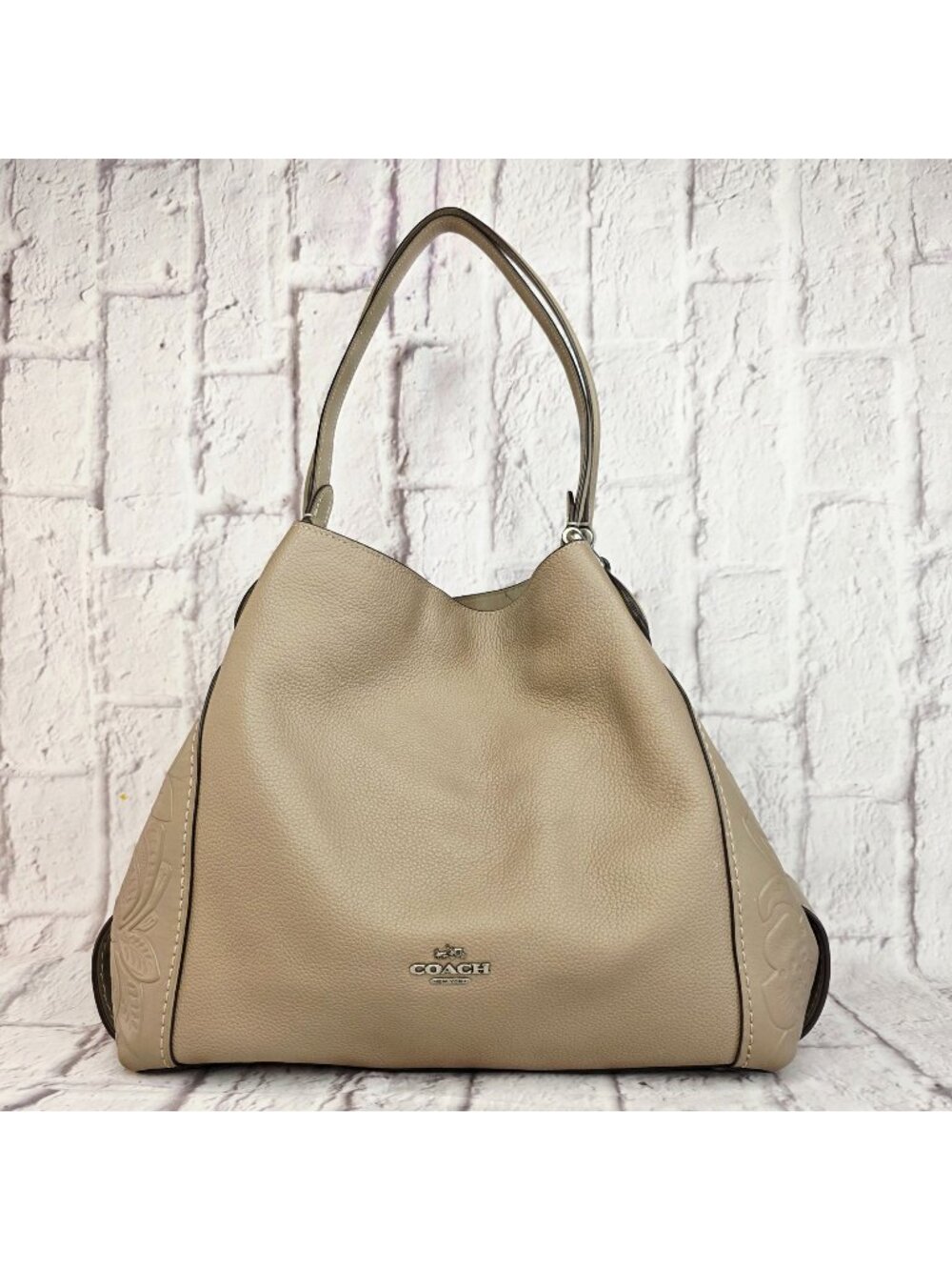 Coach Edie Stone Leather Shoulder Bag 31 with Tea Rose Tooling (F12034)